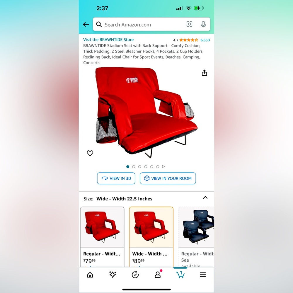 NEW BRAWNTIDE posh wide width stadium chair. Red